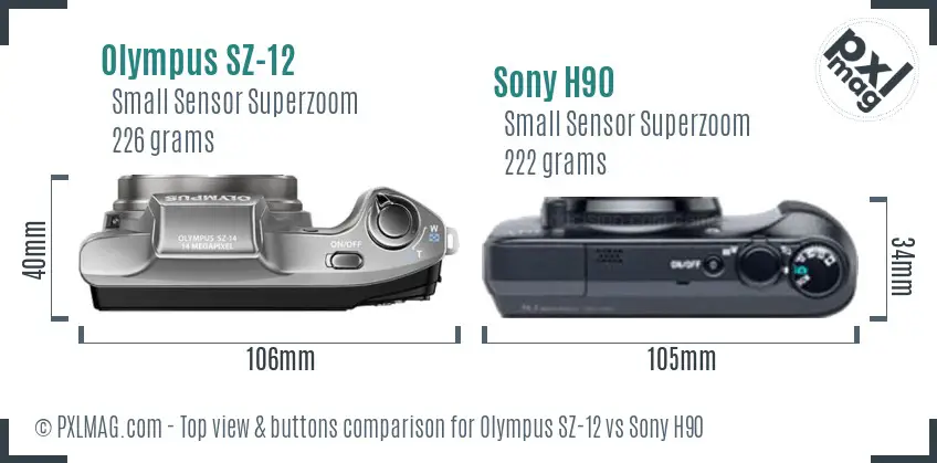Olympus SZ-12 vs Sony H90 top view buttons comparison