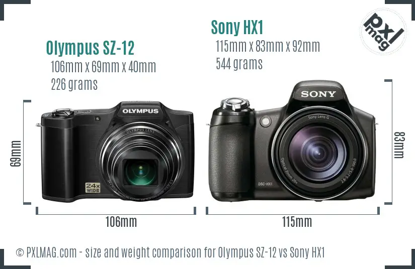 Olympus SZ-12 vs Sony HX1 size comparison