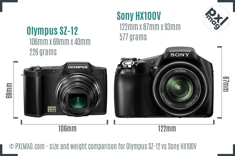 Olympus SZ-12 vs Sony HX100V size comparison