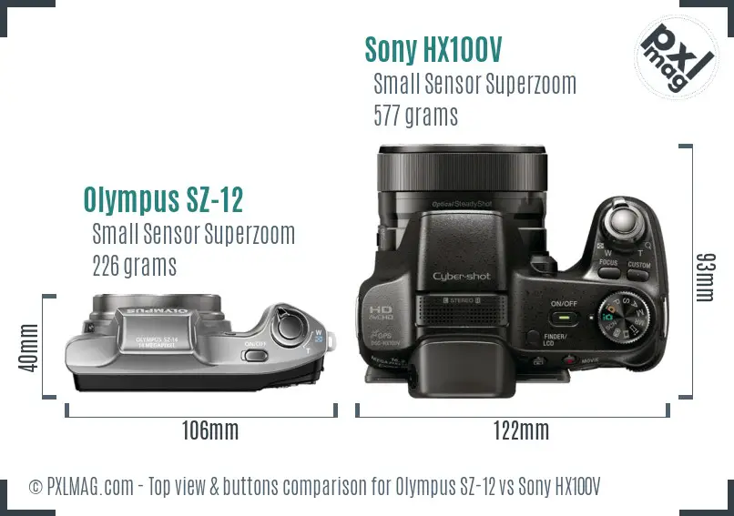 Olympus SZ-12 vs Sony HX100V top view buttons comparison