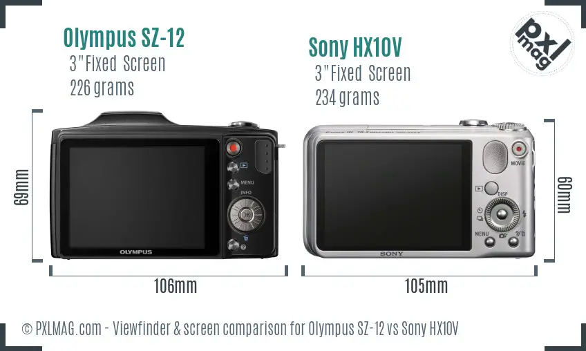 Olympus SZ-12 vs Sony HX10V Screen and Viewfinder comparison