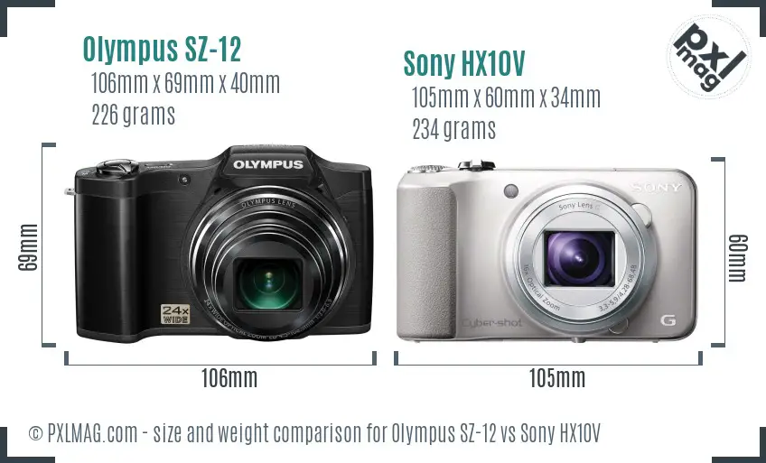 Olympus SZ-12 vs Sony HX10V size comparison