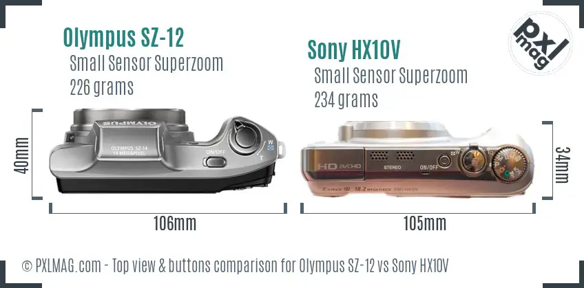 Olympus SZ-12 vs Sony HX10V top view buttons comparison