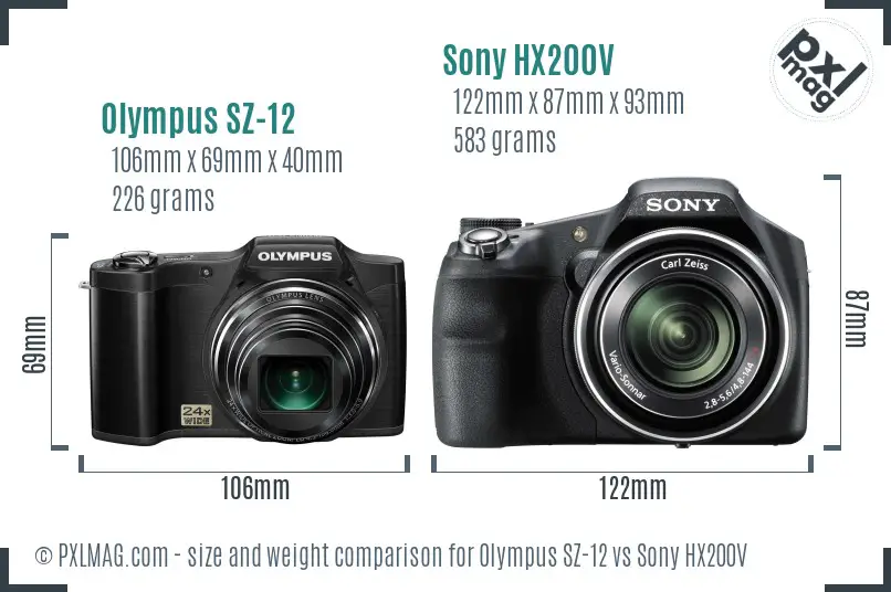 Olympus SZ-12 vs Sony HX200V size comparison