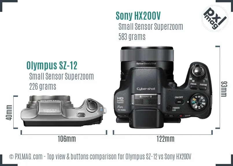 Olympus SZ-12 vs Sony HX200V top view buttons comparison