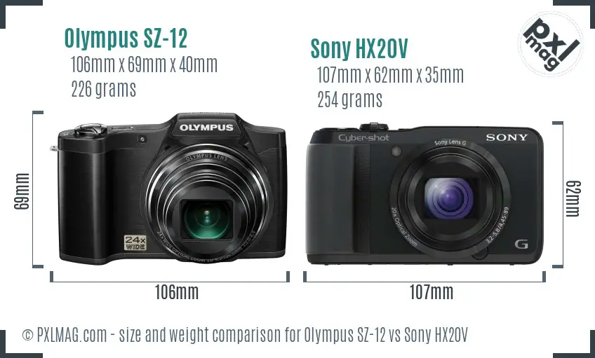 Olympus SZ-12 vs Sony HX20V size comparison