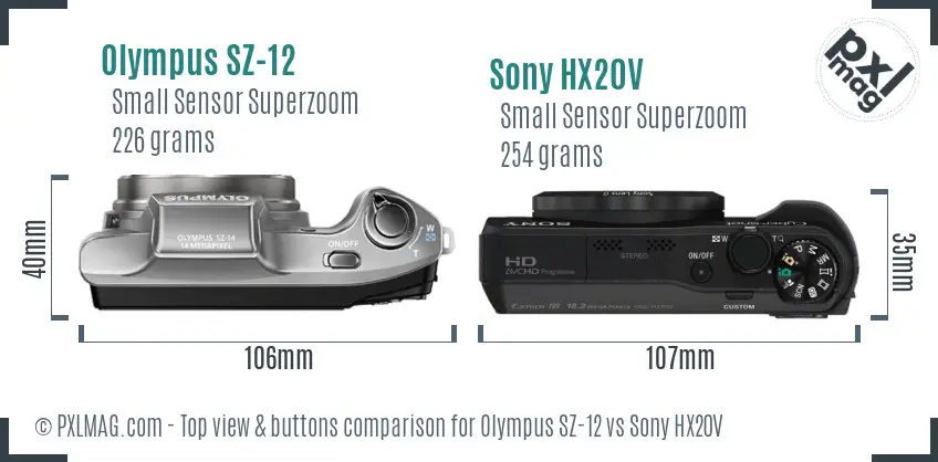 Olympus SZ-12 vs Sony HX20V top view buttons comparison
