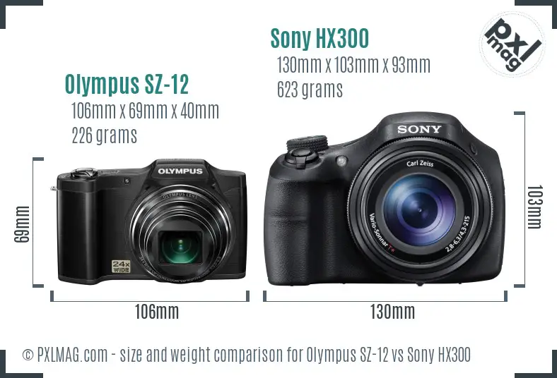 Olympus SZ-12 vs Sony HX300 size comparison