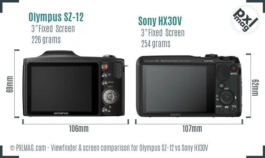 Olympus SZ-12 vs Sony HX30V Screen and Viewfinder comparison