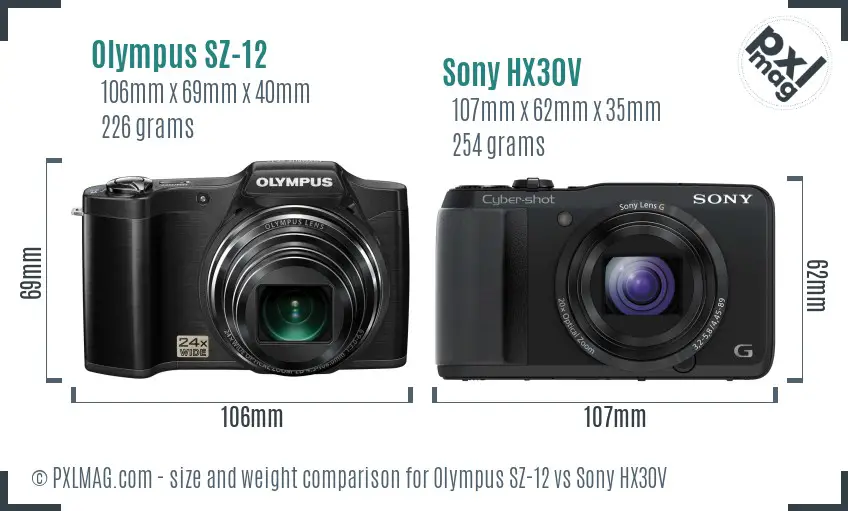 Olympus SZ-12 vs Sony HX30V size comparison