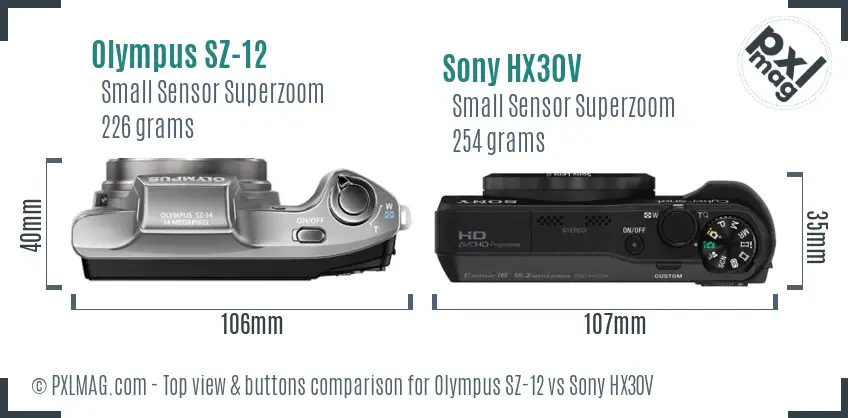 Olympus SZ-12 vs Sony HX30V top view buttons comparison