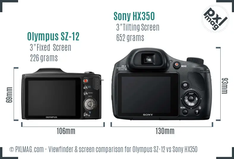 Olympus SZ-12 vs Sony HX350 Screen and Viewfinder comparison