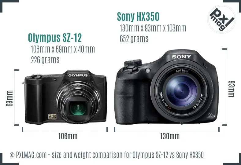 Olympus SZ-12 vs Sony HX350 size comparison