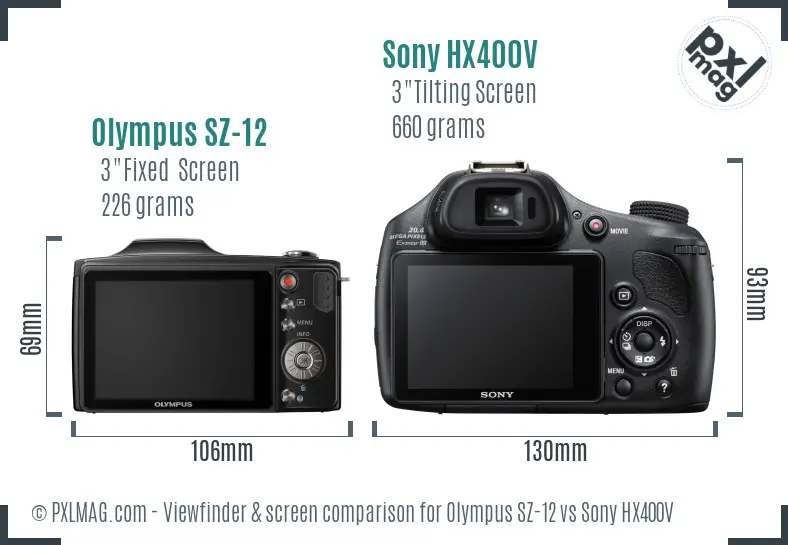 Olympus SZ-12 vs Sony HX400V Screen and Viewfinder comparison
