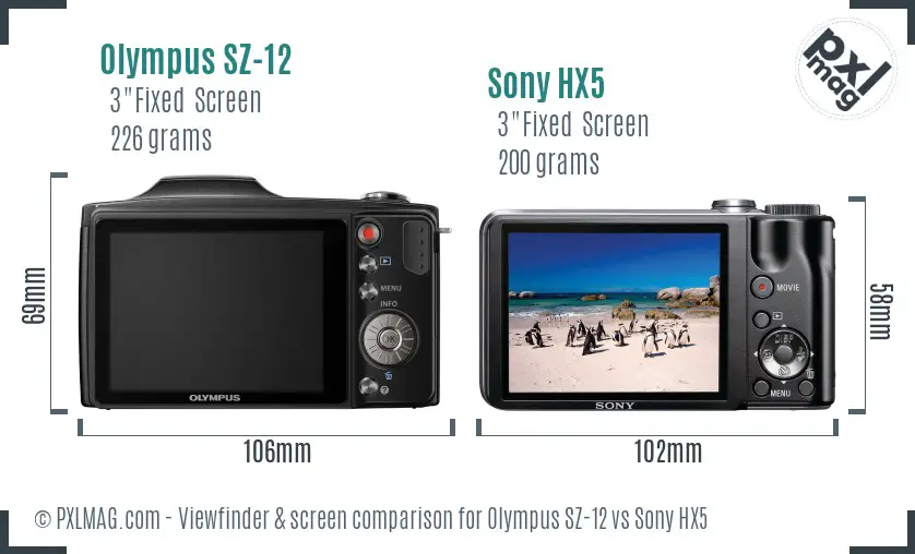 Olympus SZ-12 vs Sony HX5 Screen and Viewfinder comparison