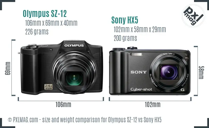 Olympus SZ-12 vs Sony HX5 size comparison
