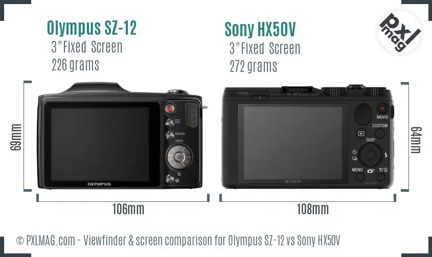 Olympus SZ-12 vs Sony HX50V Screen and Viewfinder comparison