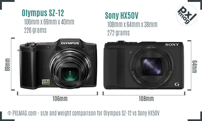 Olympus SZ-12 vs Sony HX50V size comparison