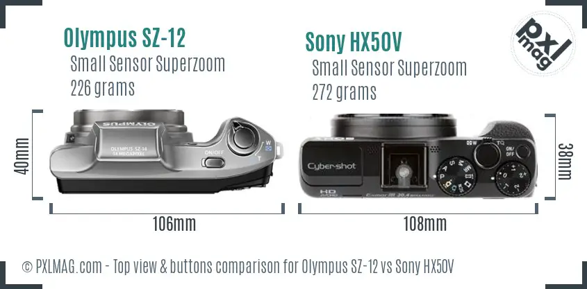 Olympus SZ-12 vs Sony HX50V top view buttons comparison