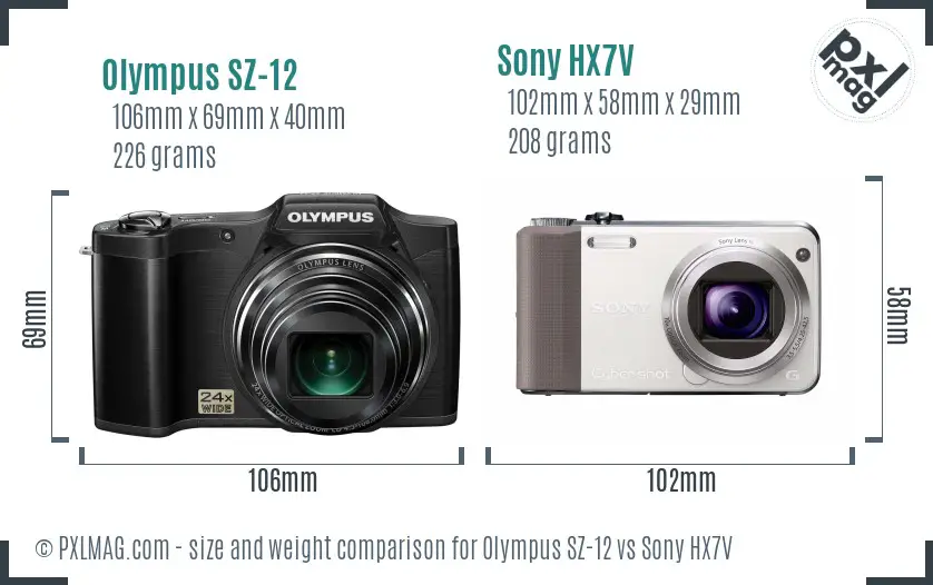 Olympus SZ-12 vs Sony HX7V size comparison