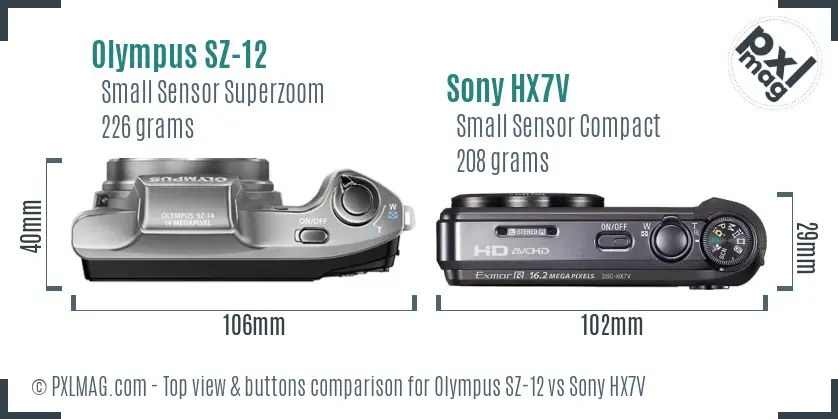 Olympus SZ-12 vs Sony HX7V top view buttons comparison