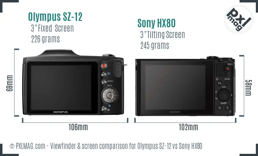 Olympus SZ-12 vs Sony HX80 Screen and Viewfinder comparison