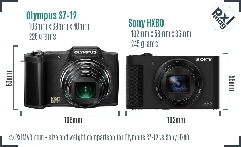 Olympus SZ-12 vs Sony HX80 size comparison