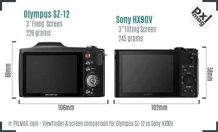 Olympus SZ-12 vs Sony HX90V Screen and Viewfinder comparison