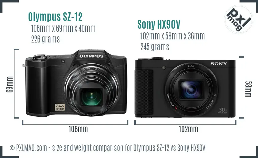 Olympus SZ-12 vs Sony HX90V size comparison