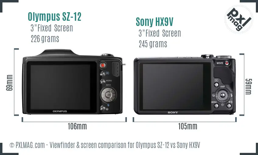 Olympus SZ-12 vs Sony HX9V Screen and Viewfinder comparison
