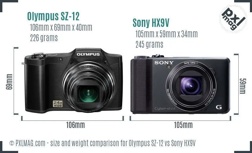 Olympus SZ-12 vs Sony HX9V size comparison