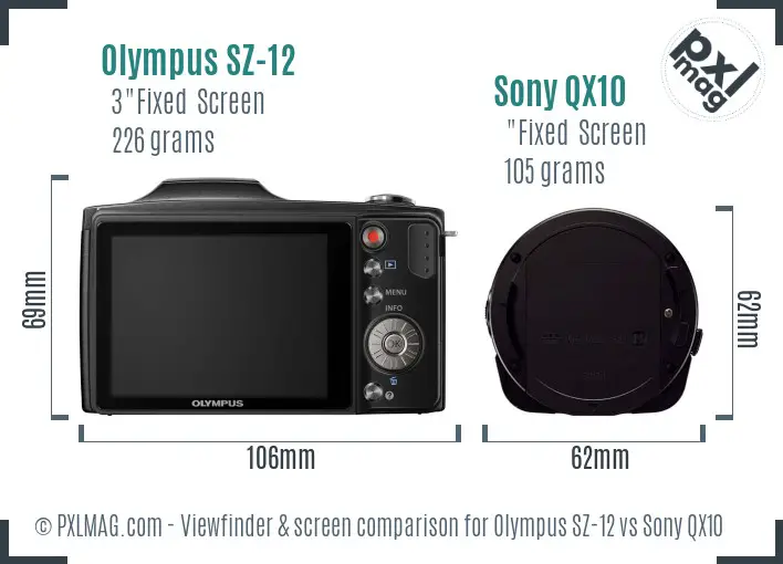 Olympus SZ-12 vs Sony QX10 Screen and Viewfinder comparison