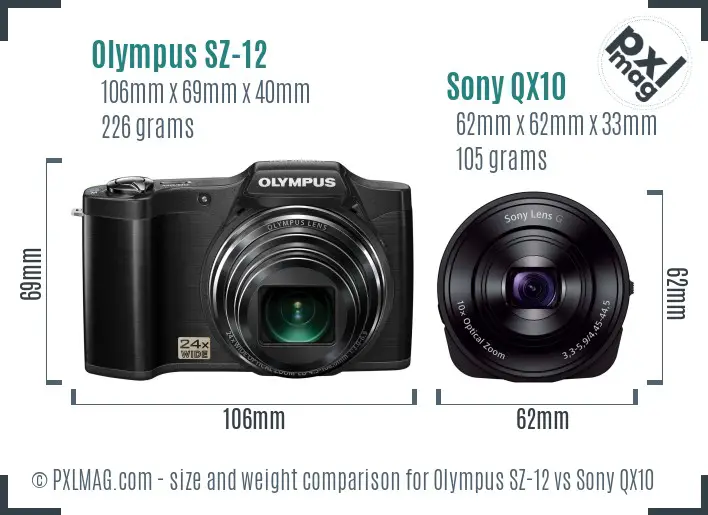 Olympus SZ-12 vs Sony QX10 size comparison