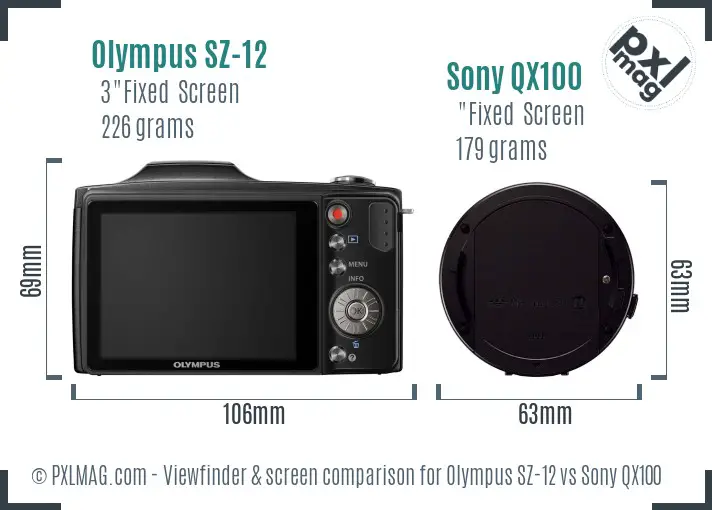 Olympus SZ-12 vs Sony QX100 Screen and Viewfinder comparison