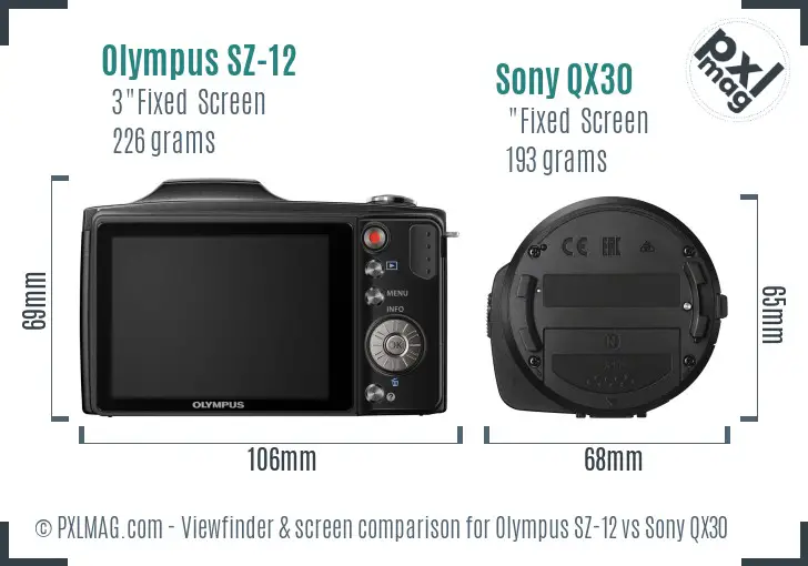 Olympus SZ-12 vs Sony QX30 Screen and Viewfinder comparison