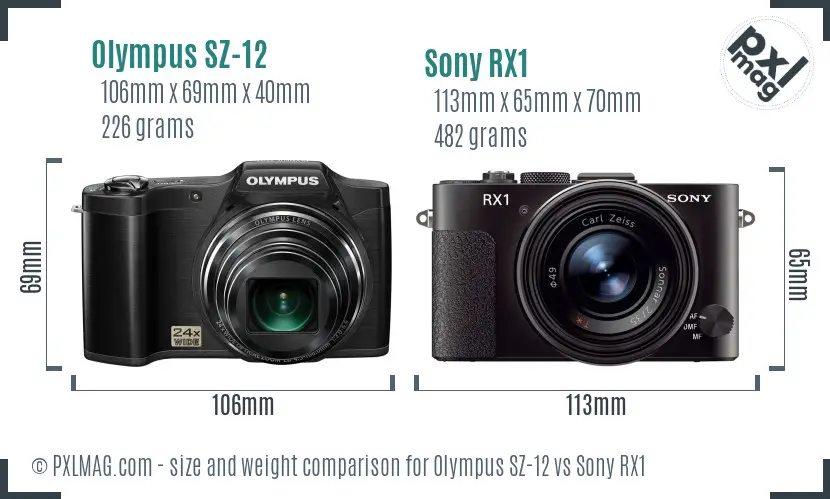 Olympus SZ-12 vs Sony RX1 size comparison