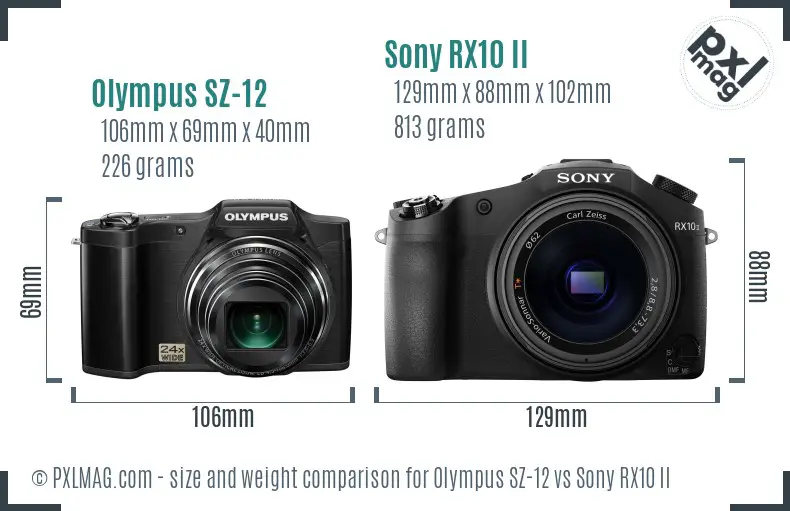 Olympus SZ-12 vs Sony RX10 II size comparison
