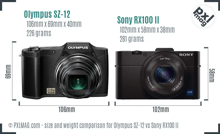 Olympus SZ-12 vs Sony RX100 II size comparison