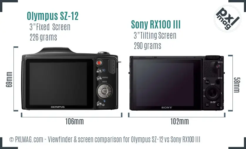 Olympus SZ-12 vs Sony RX100 III Screen and Viewfinder comparison