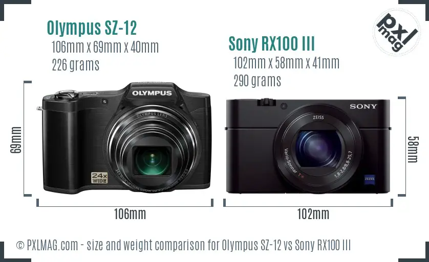 Olympus SZ-12 vs Sony RX100 III size comparison
