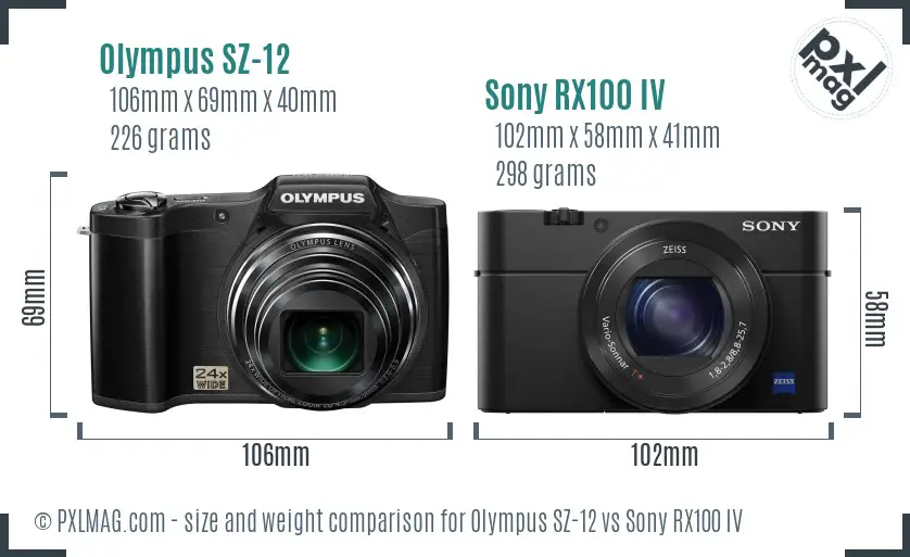 Olympus SZ-12 vs Sony RX100 IV size comparison