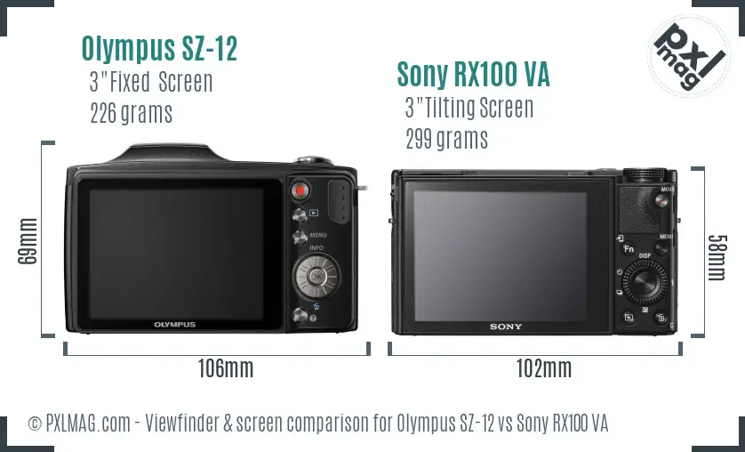 Olympus SZ-12 vs Sony RX100 VA Screen and Viewfinder comparison