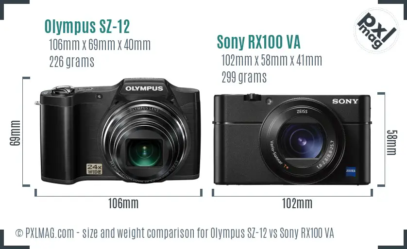 Olympus SZ-12 vs Sony RX100 VA size comparison