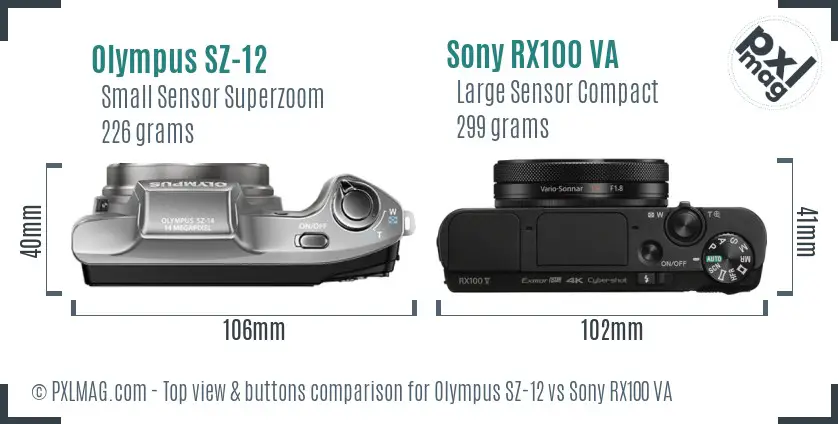 Olympus SZ-12 vs Sony RX100 VA top view buttons comparison