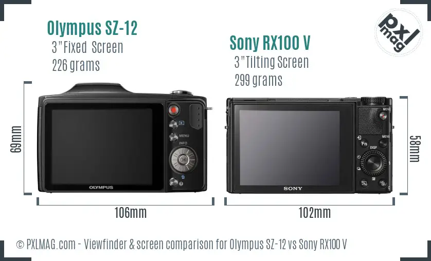 Olympus SZ-12 vs Sony RX100 V Screen and Viewfinder comparison