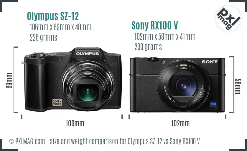 Olympus SZ-12 vs Sony RX100 V size comparison