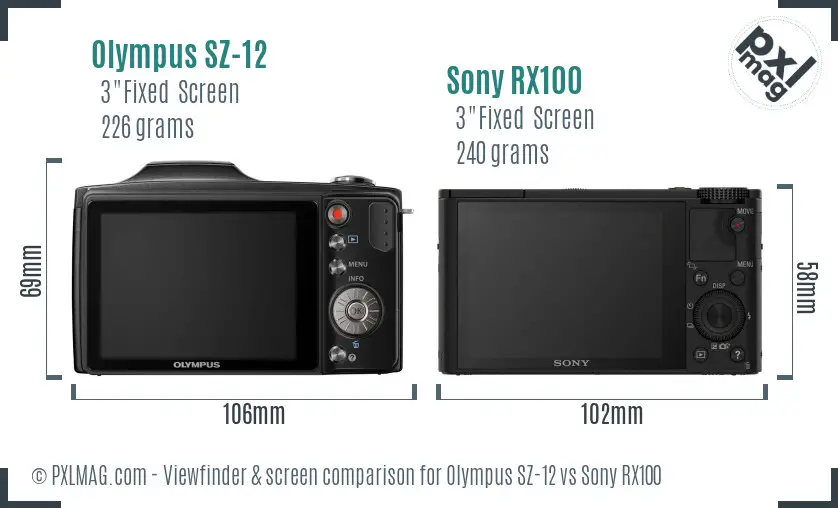 Olympus SZ-12 vs Sony RX100 Screen and Viewfinder comparison