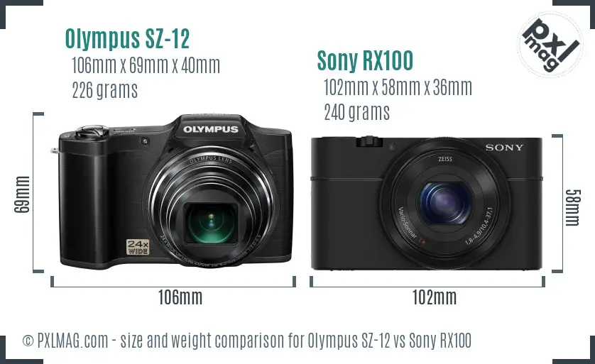 Olympus SZ-12 vs Sony RX100 size comparison