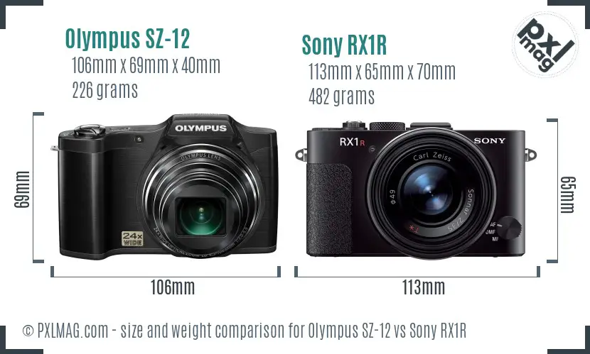 Olympus SZ-12 vs Sony RX1R size comparison