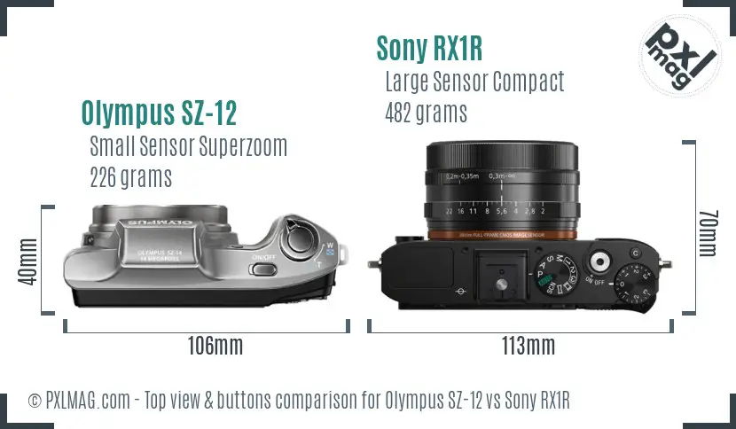 Olympus SZ-12 vs Sony RX1R top view buttons comparison